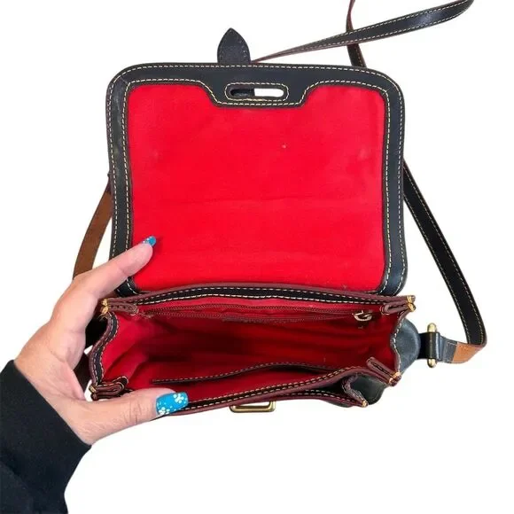 Dooney & Bourke Women's Crossbody Purse Black Leather/Brown Leather - Picture 7 of 14